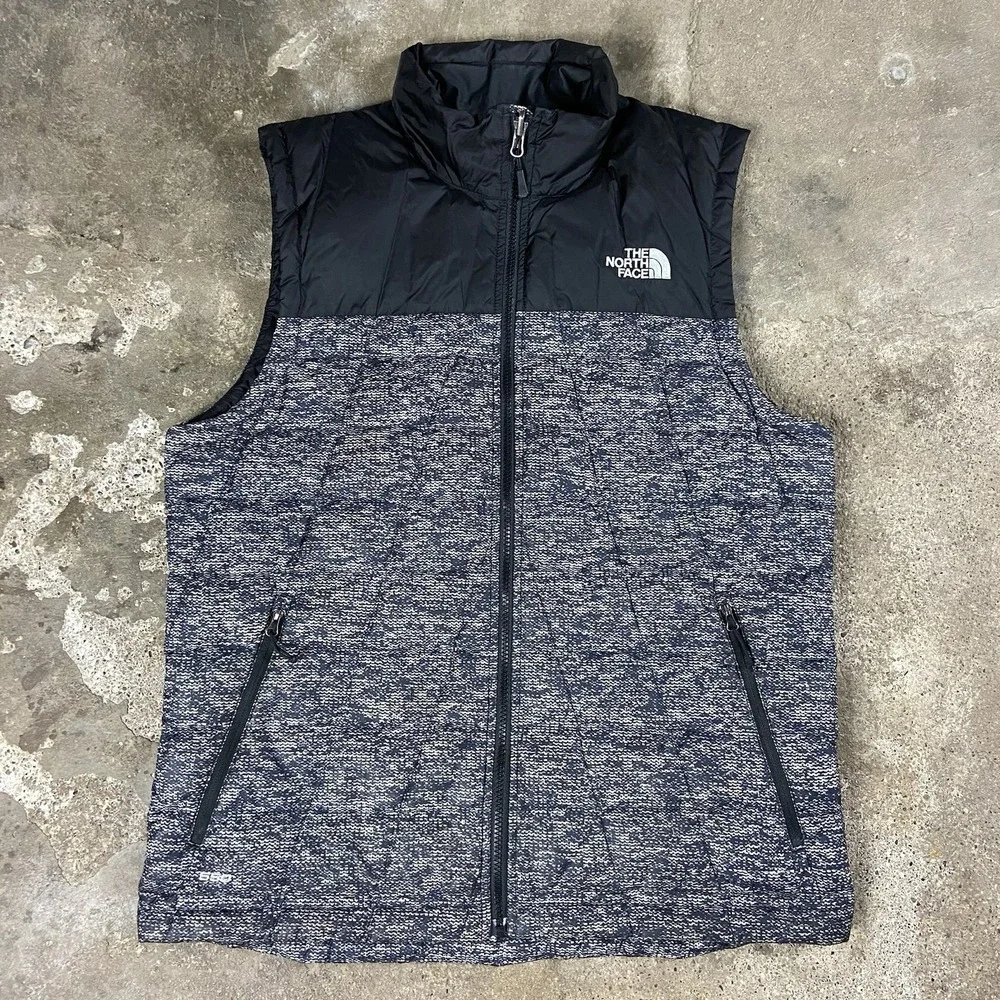 The North Face Puffer Vest Size Medium Black/Gray 550 Quilted Full Zip Outdoor